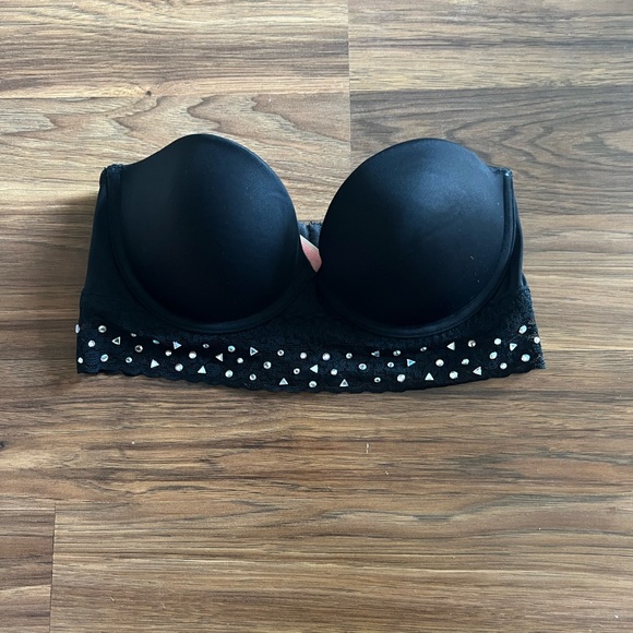 Victoria's Secret Strapless Black Bra with Rhinestones - Picture 1 of 3